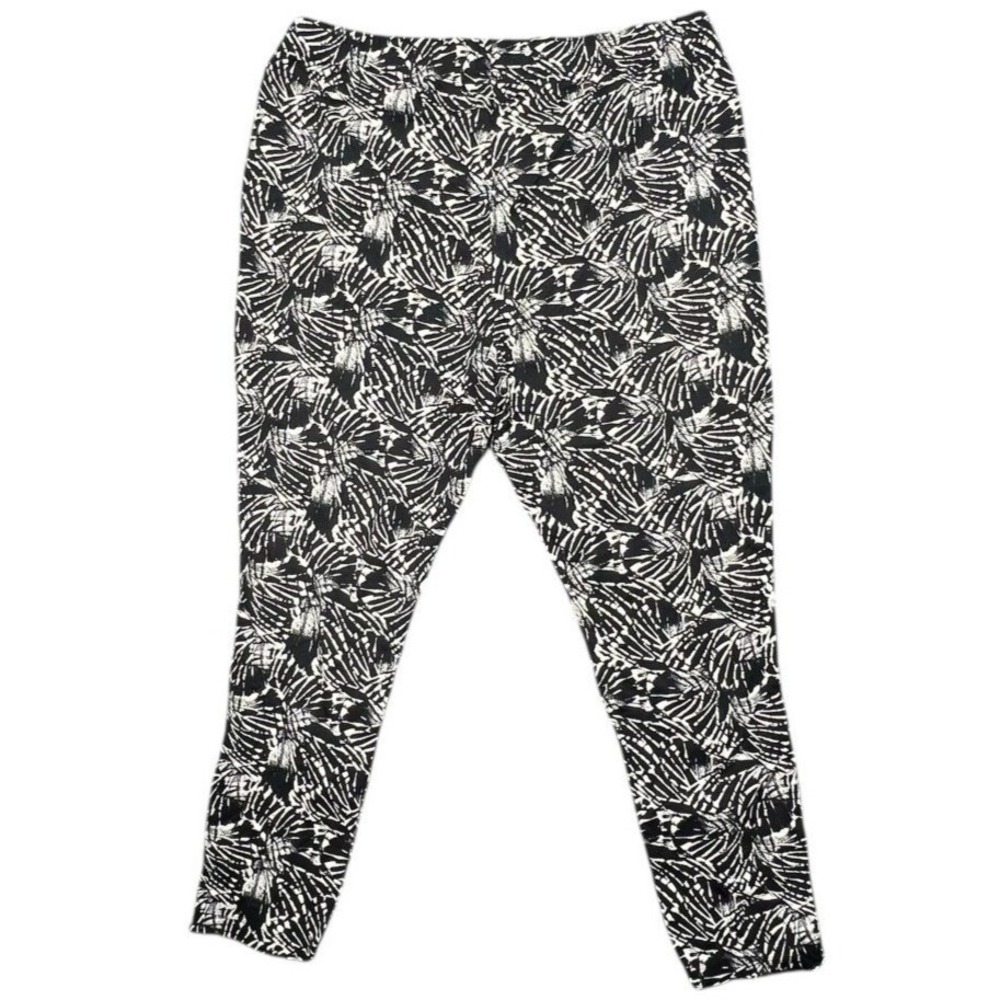 Roaman's 2X Black White Abstract Palm Print Leggings Stretch Tapered NWOT